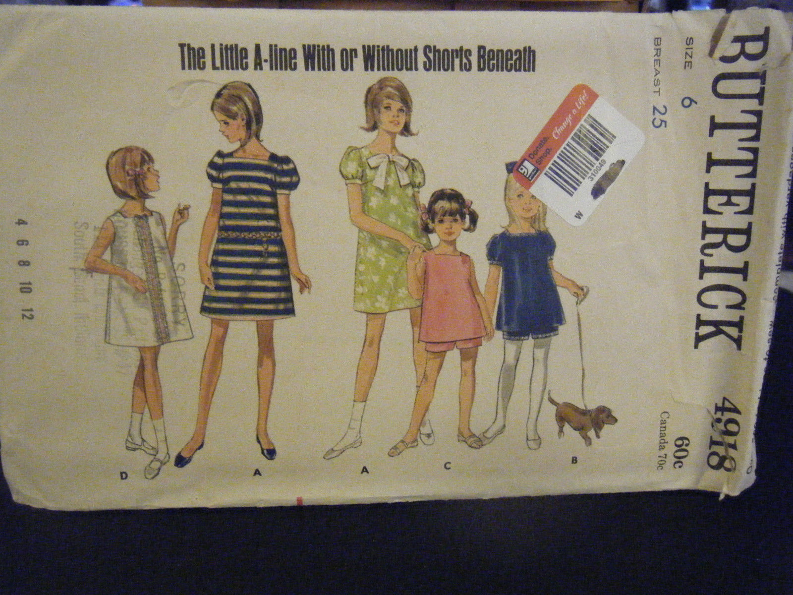 Butterick 4918 Girl's Dresses & Shorts Pattern - Size 6 Bust 25 - $9.45