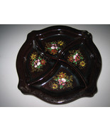 Vintage Vintage Handpainted Floral Decorated Divided Brown Dish - £11.67 GBP