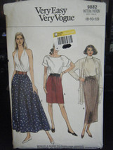 Vogue 9882 Misses Skirts Pattern - Size 8 & 10 Waists 24" & 25" - $10.50