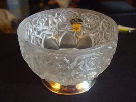 Vintage William Adams Frosted Lead Crystal Rose Pattern Bowl Silver Plat... - $27.48