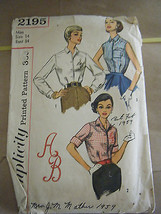 Vintage 1950&#39;s Simplicity 2195 Misses Blouses Pattern - Size 14 Bust 34 - £6.40 GBP