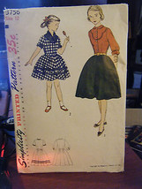 Vintage 1950's Simplicity 3756 Girl's Dress & Panties Pattern - Size 12 Bust 30 - $14.89