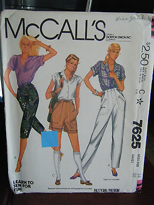 Vintage McCalls 7625 Misses Pants, Capris or Shorts Pattern - Size 14 Waist 28 - £6.03 GBP