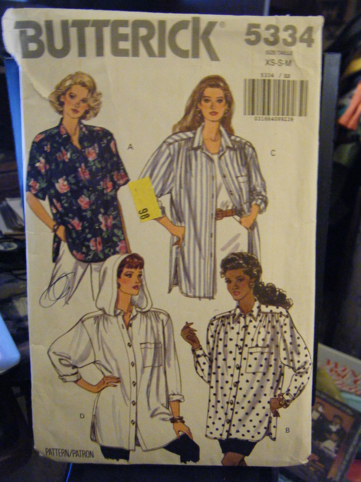 Primary image for Vintage Butterick 5334 Misses Shirts Pattern - Sizes XS & S (6-10)