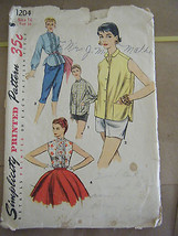 Vintage 1950&#39;s Simplicity 1204 Misses Shirts Pattern - Size 16 Bust 34 - $14.89