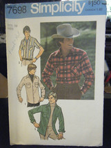 Simplicity 7698 Men&#39;s Western Shirt Pattern - Size 38 Neck 15 - £6.59 GBP