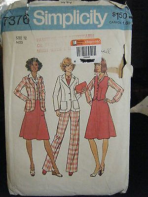 Simplicity 7376 Unlined Jacket, Vest, Skirt & Pants Pattern - Size 12 Bust 34 - $6.65