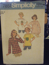 Simplicity 7851 Misses Pullover Tops Pattern - Size 10 Bust 32 1/2 - £7.94 GBP