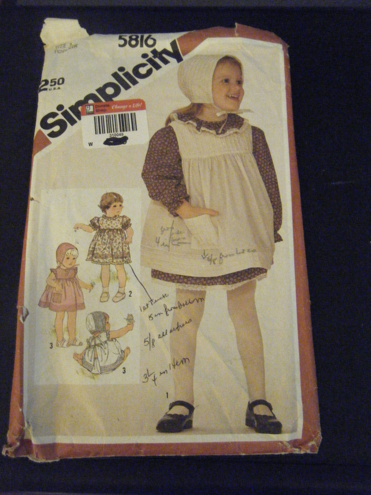Primary image for Simplicity 5816 Toddler Girl's Dress, Pinafore, Sundress & Hat Pattern - Size 1T