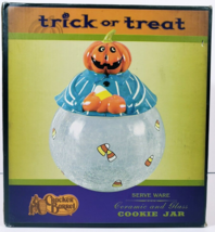 Cracker Barrel Trick Or Treat Cookie Jar Halloween Pumpkin Ceramic and Glass - £26.68 GBP