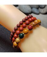 Certified Wujia South Red Agate Bracelet Set: Sandalwood &amp; Resin Accents... - $206.98