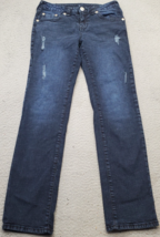 True Religion Straight Jeans Youth 16 Blue Relaxed Slim Fit Distressed L... - $24.36
