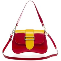 AURA Italian Made Genuine Red &amp; Yellow Patent Leather Small Crossbody Purse Bag - £274.58 GBP