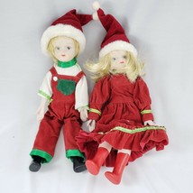 Vintage Porcelain Blonde Boy and Girl Christmas Doll Santa Hat Taiwan - £10.41 GBP