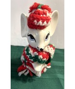 Vintage Crafted Xmas Winter Mouse 5.25&quot; Big Ears Blue Eyes Knit Scarf &amp; ... - $128.44 MXN