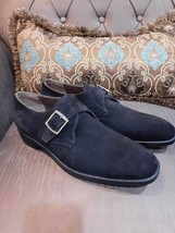Handmade Men&#39;s Black Cowhide Suede Leather Dainite Sole Single Monk Shoes - £101.98 GBP+