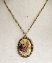 Vintage Porcelain Cameo Lover Dance Courting Couple Gold Tone Pendant 23... - $77.67