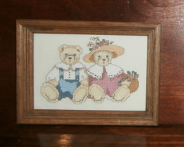 Cherished Teddies Finished and Framed Cross Stitch Wooden 5&quot; x 7&quot; - £15.80 GBP