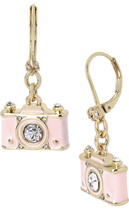 Betsey Johnson Pink Camera Crystal Gold Toned Dangle Earrings - $25.74