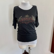 VTG y2k 2000s Harley Davidson Sexy Rhinestone Top Baby Tee Angel Wings S... - $34.80