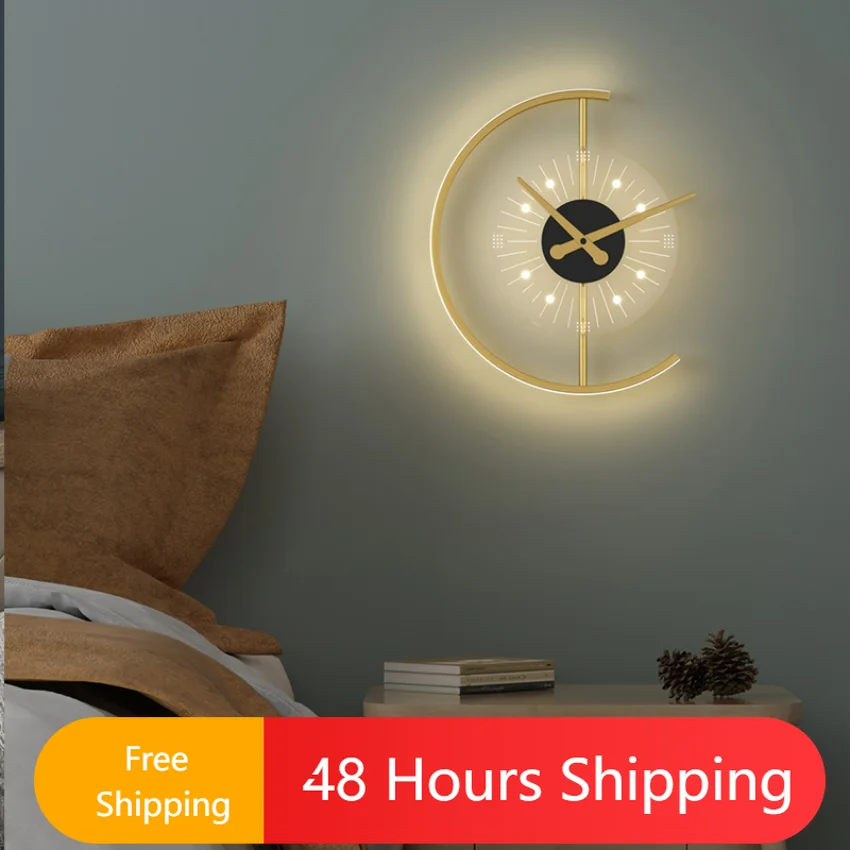 Clock Wall Lamp for Living Room Bedroom Shop Hotel Decoration Sconce Light - $62.82+