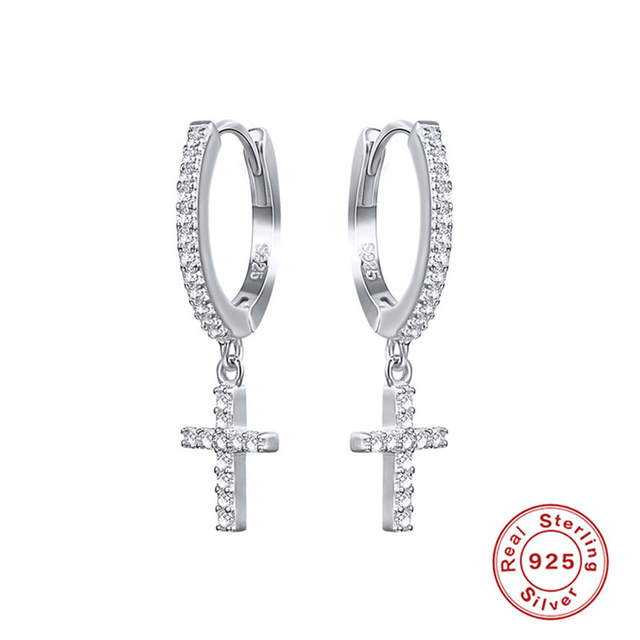 Anyco Earrings Sterling Silver Trendy Geometric White Zircon Cross Stud  - £19.50 GBP