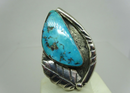 Southwestern Sterling Silver Turquoise Navajo Style Statement Ring, Size 5.5 - £71.36 GBP