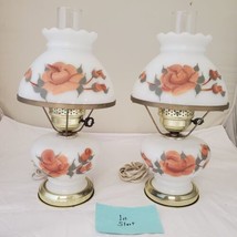 Vintage Hand Painted Milk Glass Floral Electric Parlor/Table Lamp 2 Pieces - £31.14 GBP