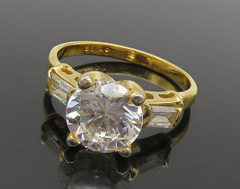 SETA 925 Sterling Silver - Cubic Zirconia Gold Plated Band Ring Sz 10 - RG15773 - £31.06 GBP