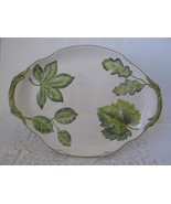 Mariposa Italy Handpainted Oval Serving Platter Leaf &amp; Twig White Green ... - £19.91 GBP