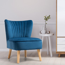 Accent Chair Modern Armless Velvet Wingback Wood Legs Blue Living Room Bedroom - £87.00 GBP