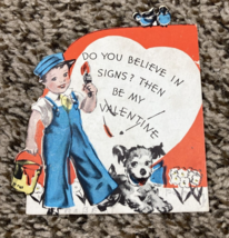 Vintage Valentines Day Card Boy Dog Painting Do You Believe in Signs - $111.41 MXN