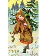 1910 Embossed Christmas Postcard Little Girl Just Cut Her Christmas Tree - $412.83 MXN