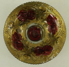 Vintage GOOFUS Pressed Painted GLASS EAPG Double Rose Fruit Serving Bowl 9-1/8&quot; - £16.50 GBP