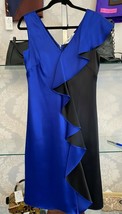 Diane Von Furstenberg Black/Blue Ruffle Shoulder Dress Style#10526DVF Sz 4 $428 - £126.51 GBP