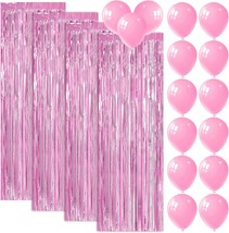 4Pack 3.2ft x 8.2ft Pink Foil Fringe Curtains Backdrop Metallic Foil Tinsel Stre - £19.61 GBP