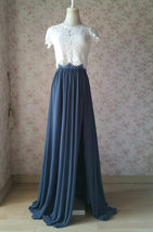 DUSTY BLUE Slit Maxi Chiffon Skirt Plus Size Summer Bridesmaid Chiffon Skirts image 1