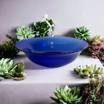 Vintage Cobalt Blue Glass Bowl Colorex Brazilian Fluted Scalloped Signed... - $23.38