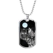 Express Your Love Gifts Bark at The Moon Wolf Necklace Stainless Steel or 18k Go - £35.44 GBP