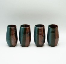 Glazed Pottery Cup Set of 4 Hand Made Ceramic Signed - £53.96 GBP