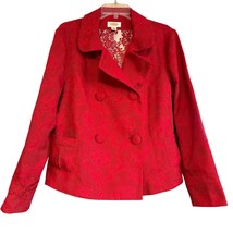 Talbots Womens Blazer Jacket Red XL Double Breasted Jacquard Floral Lined - $23.64
