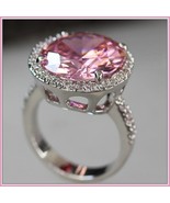 Pink Round Princess Cut Cubic Zirconia Crystal Encircled 925 Silver Plat... - £70.48 GBP