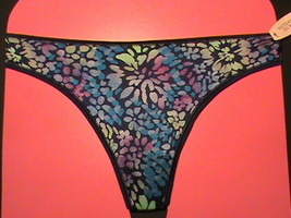 Victoria&#39;s Secret INCREDIBLE thong tanga M nylon panties blue floral tag... - £12.01 GBP