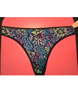 Victoria&#39;s Secret INCREDIBLE thong tanga M nylon panties blue floral tag... - £11.97 GBP