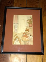 Vintage Color Print from Raggedy Ann and the Kittens in Black Painted Wood Frame - £8.12 GBP