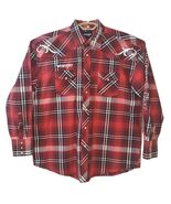 Wrangler Western Pearl Snap Rodeo Logo Shirt Red Plaid Cowboy Mens XL No... - $44.13
