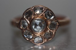 12K Rose Gold Flower Design Ring with Rose Cut Diamonds Size 6.5 - £485.43 GBP