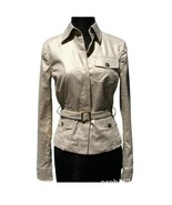Cache Light Gold Metallic Linen Blend Jacket + Belt New Stretch Top $168... - $91.90 CAD