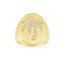 SLJELY Fashion Real 925 Sterling Silver Gold Color Palm Tree Signet Ring Micro Z - £41.70 GBP