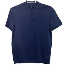 Zara Mens Polo Shirt Blue Size L Short Sleeve Muscle Fit 1/4 Zip Jersey Knit - £29.62 GBP